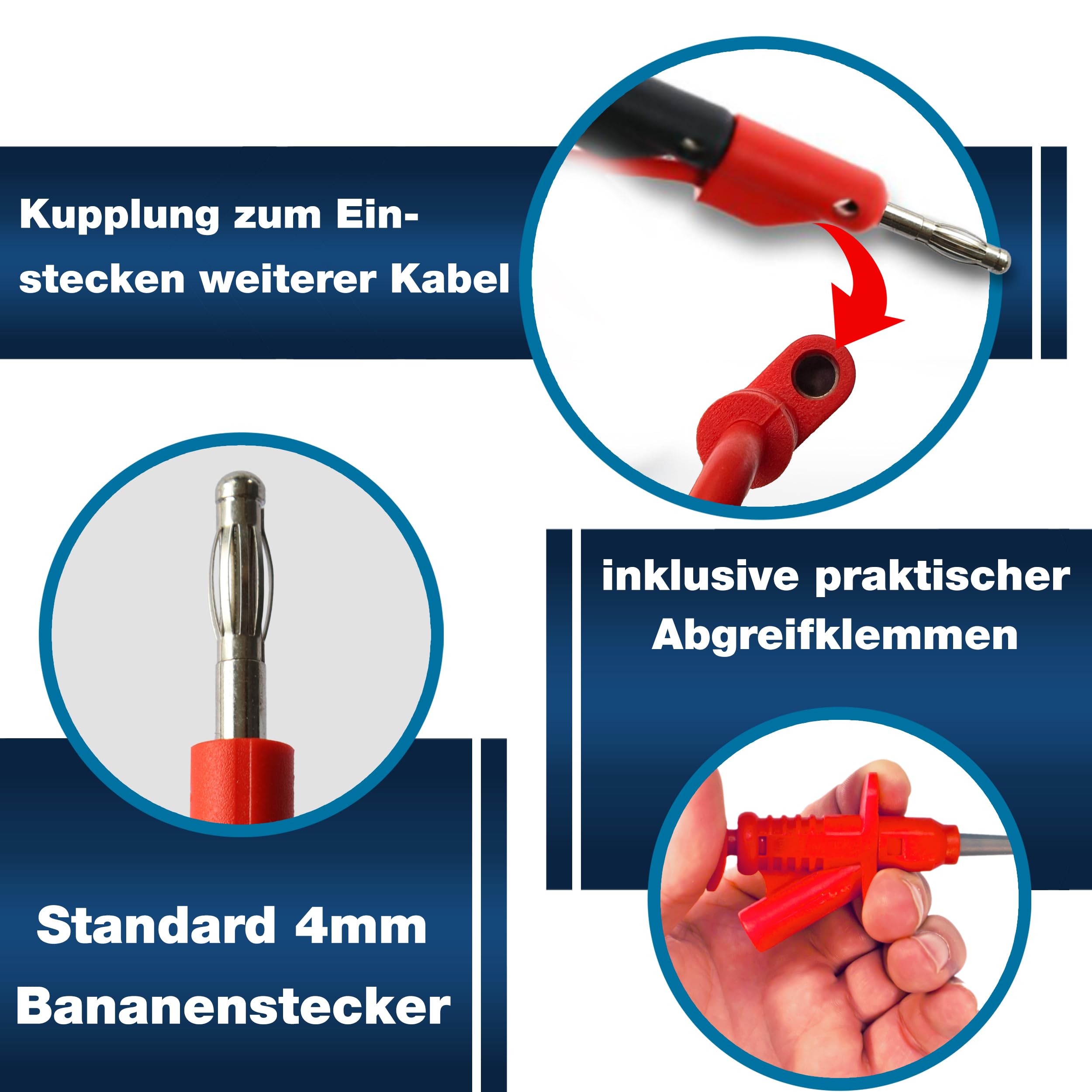 PeakTech P 8201, Set di cavi di misura da 19 pezzi per alimentatore da laboratorio e multimetro, Con sonde di prova, cavo con spina a banana, morsetti a coccodrillo