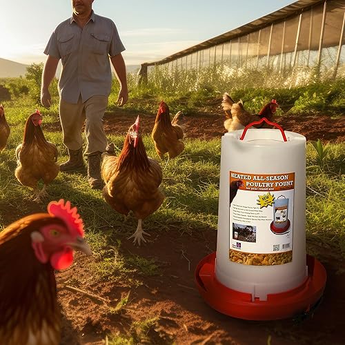 Miniatura 19 de Farm Innovators - Dispensador de agua con tapa, dispensador de agua colgante de 60 W, cubo de 2 galones con tapa roja para pollos, pavos y gansos