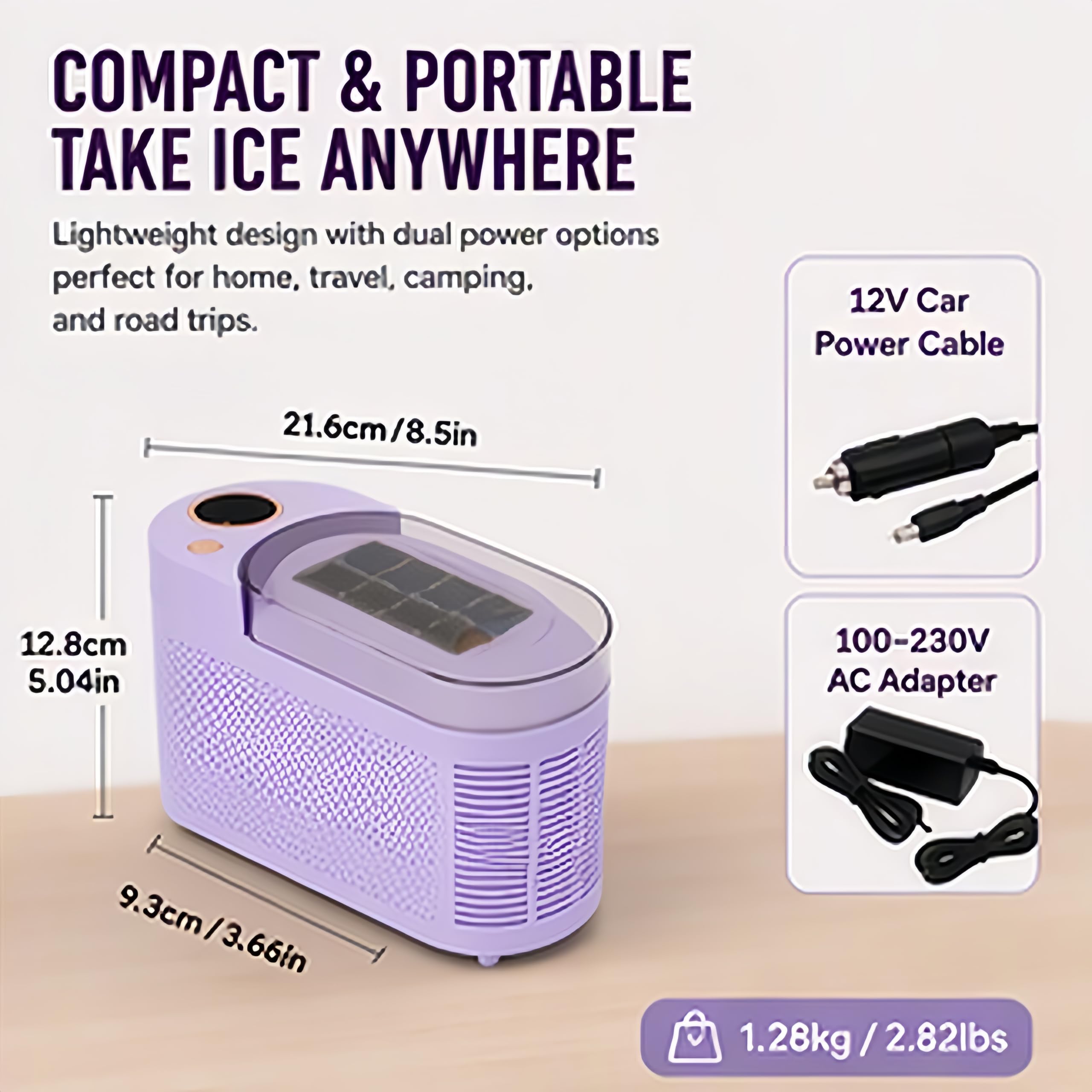 Mini máquina de cubitos de hielo portátil, 8 cubitos de hielo en 15 min