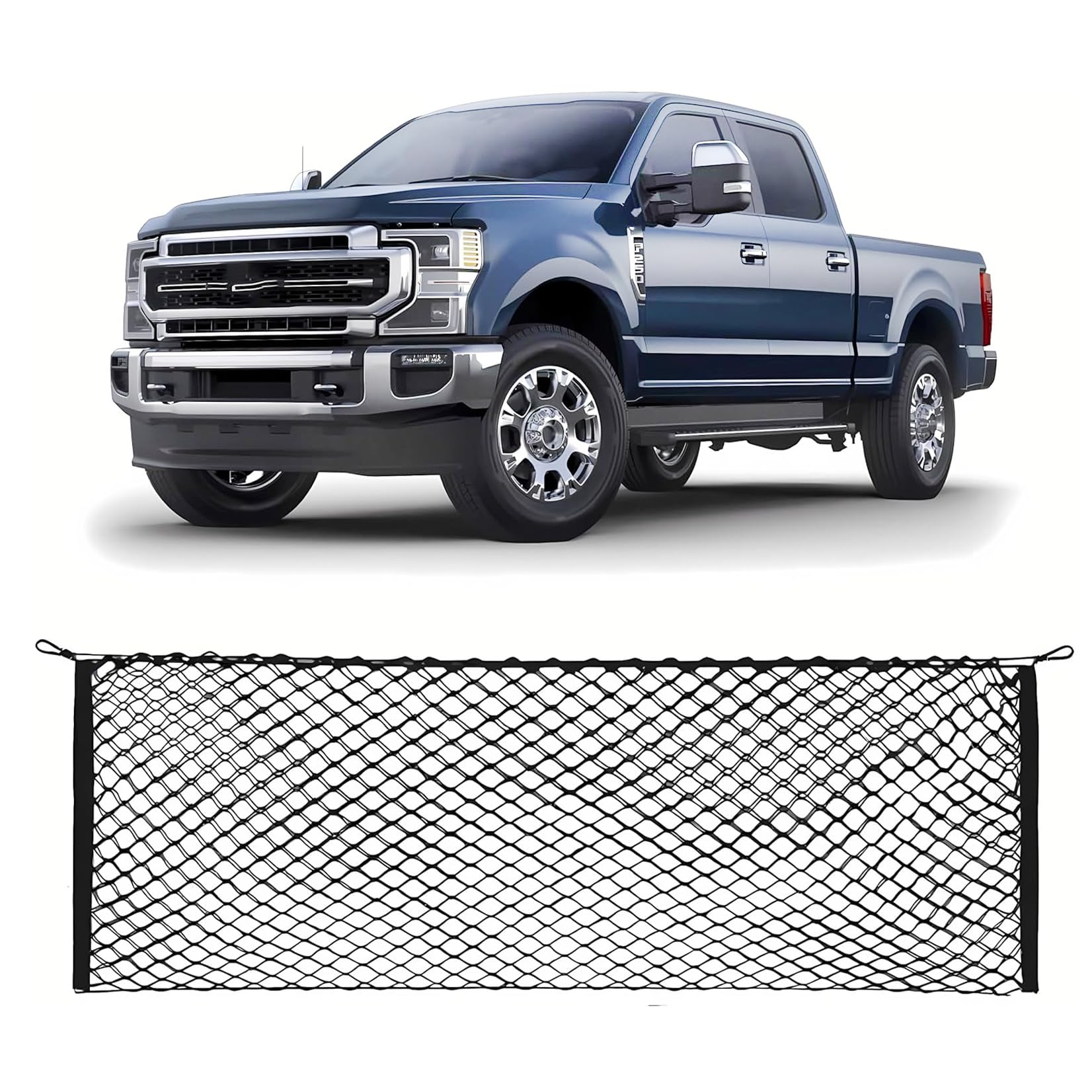 Truck Tailgate Cargo Net - Black, 2 Inch Mesh, Metal Hooks - Compatible with 2015-2025 Ford F150, F250, F350 Super Duty