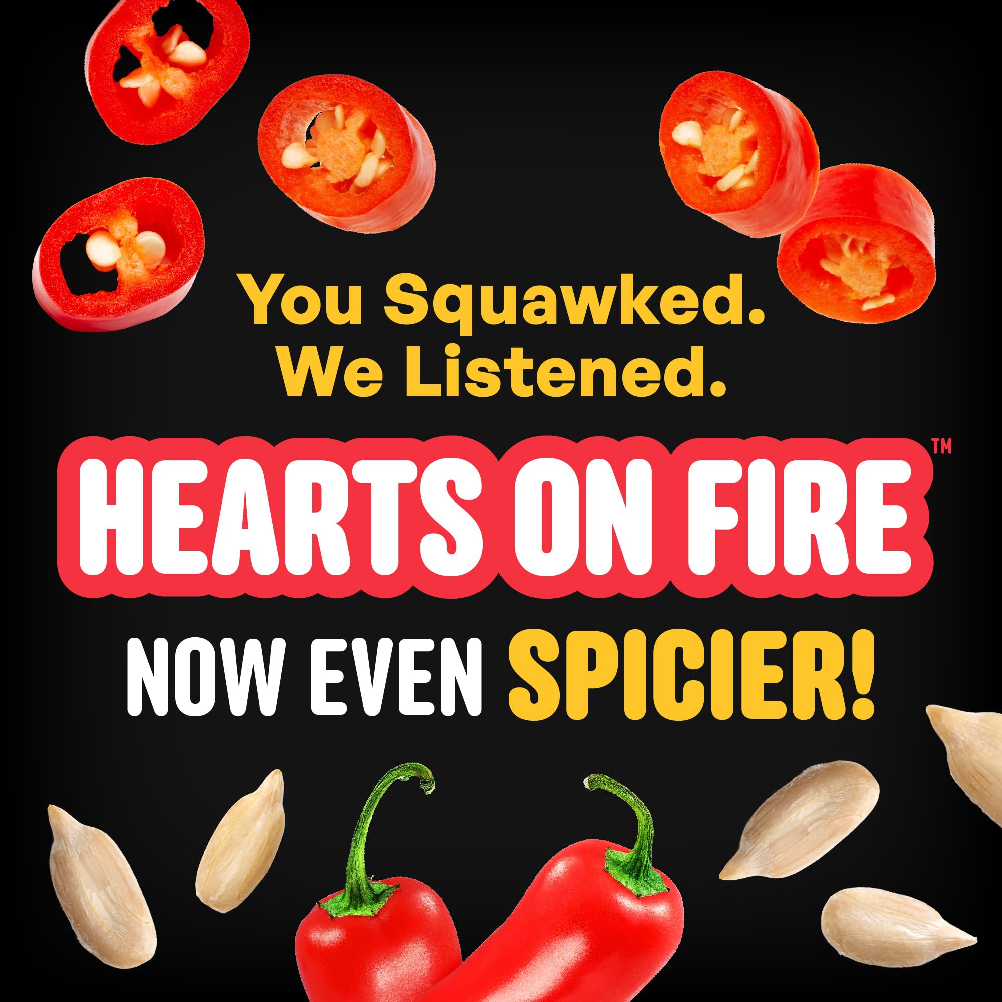 Cool Birds Hearts on Fire - Semilla de pájaro caliente, 10 libras, corazones de girasol 100% descascarados con aceite de chile, semillas de pájaros sin residuos para comederos exteriores