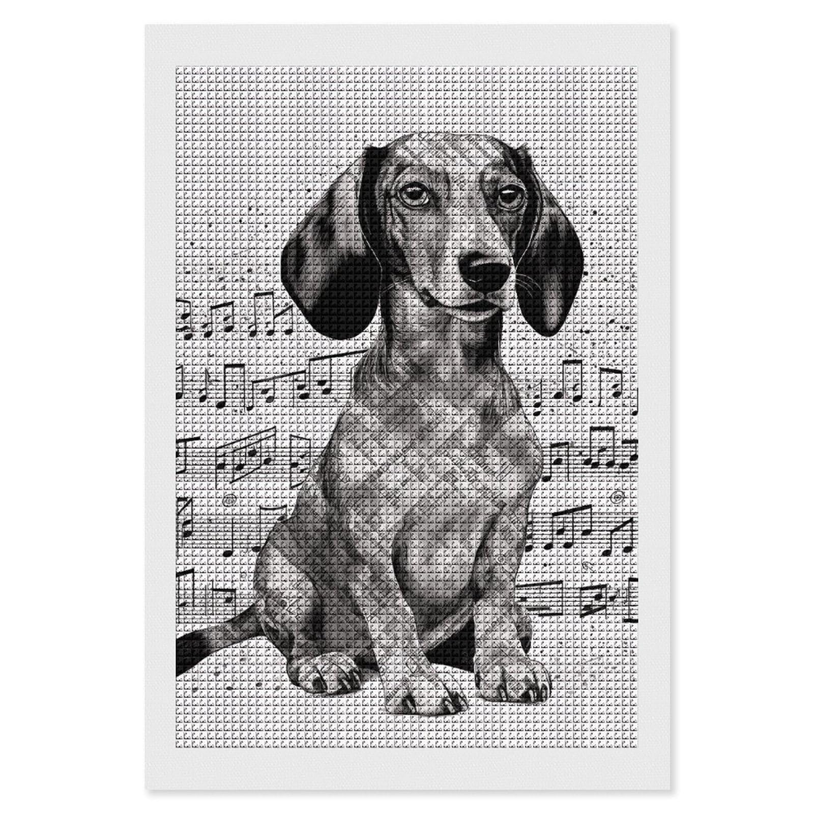Dachshund Music Notes Diamond Art Kits for Adults, DIY 5D Diamonds Painting Kits for Beginner, Round Full Drill Diamond Dots Painting, 8"x12" Diamonds Pictures Gem Art and Crafts Wall Decor