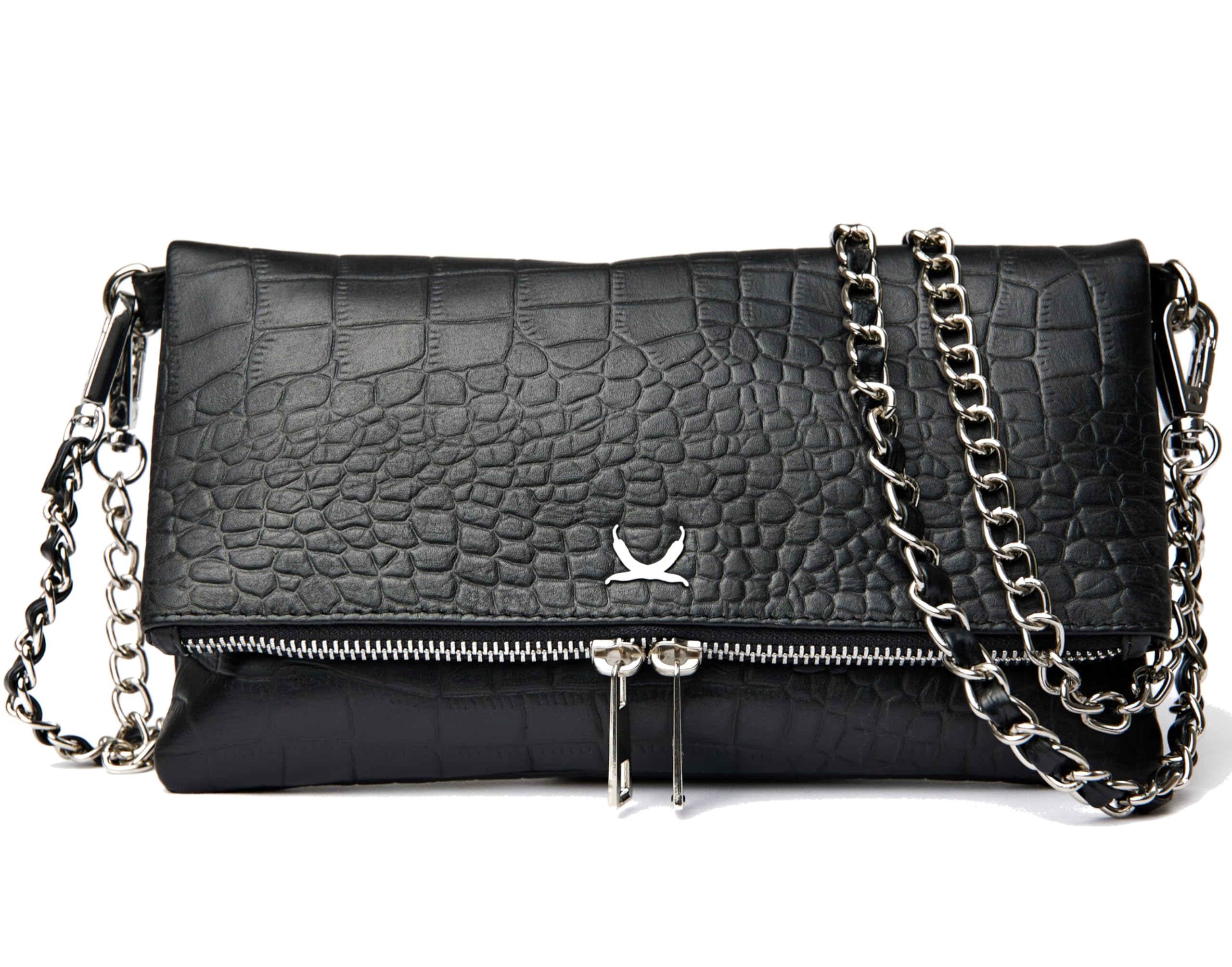 Genérico Bolso Croco - Envio 24 h - Bolso Bandolera Mujer Mediano de Cuero/Piel - Estampado Cocodrilo con herrajes en acabado metálico plateado - Cremallera - Bolso para Regalo