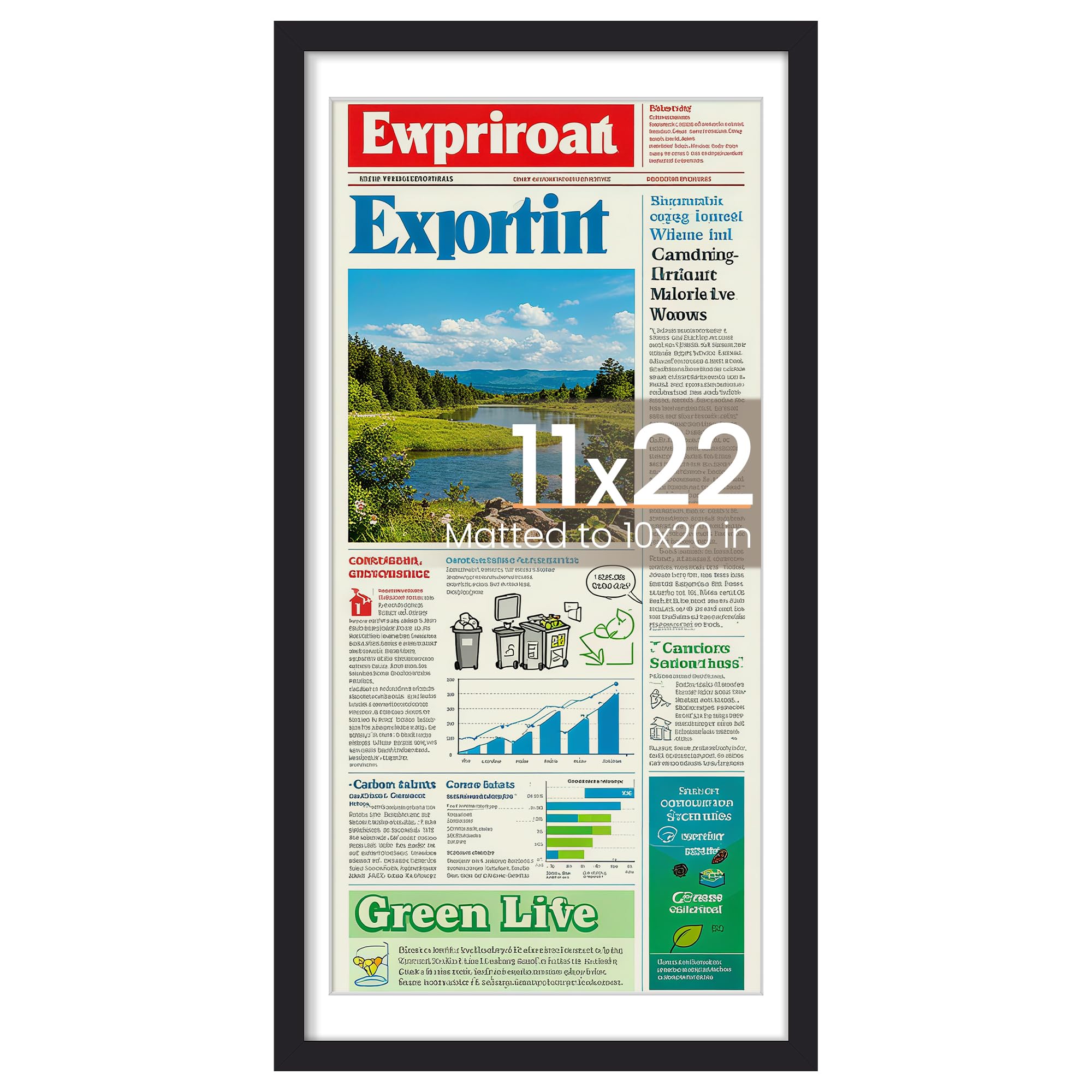 upsimples 11x22 newspaper frame, Display Pictures 10x20 with Mat or 11x22 Without, Wall Hanging Photo Frame, Black, 1 Pack