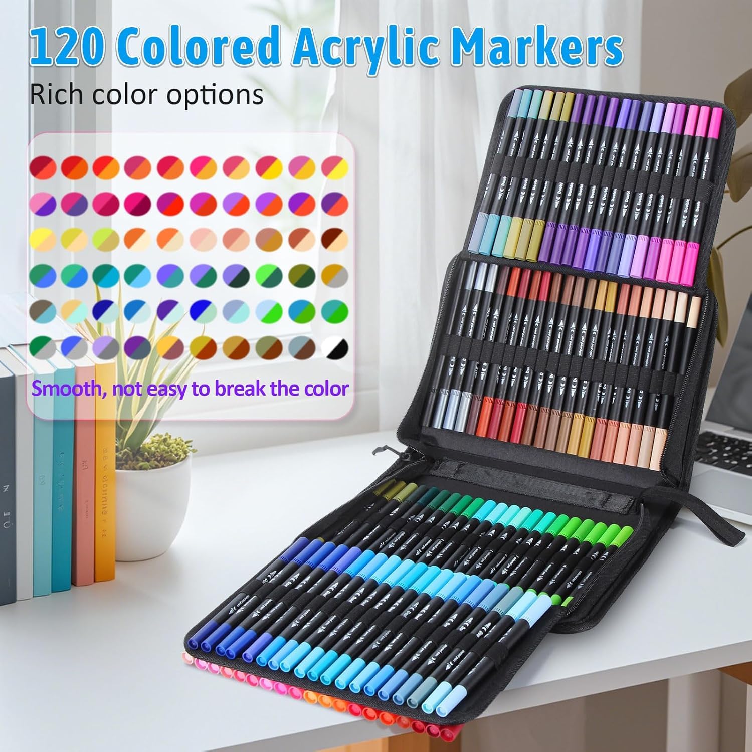MIAOKE Pennarelli A Doppia Punta 120, Con 3 Album Da Colorare, Pennarelli Spessi E Sottili, 3 Ricariche E Una Custodia Nera Impermeabile Per Dipingere