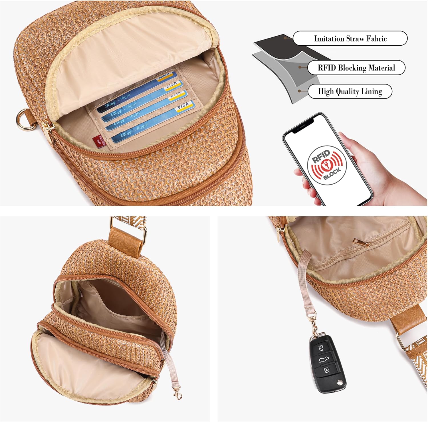Faux Straw Purse Anti Theft Summer Small Sling Bag Raffia Woven RFID Crossbody Bags for Women Hawaiian Beach Travel - Image 3
