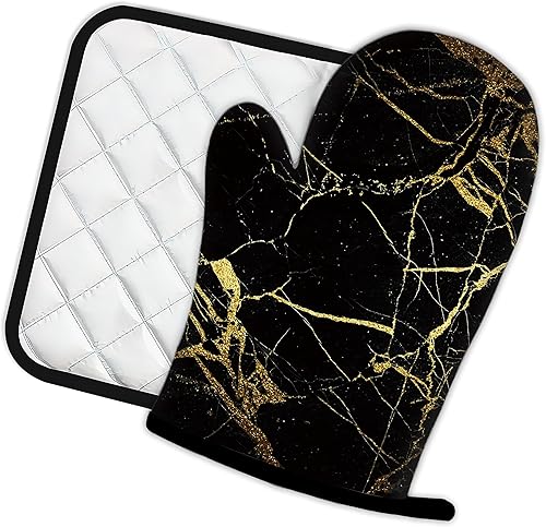 Miniatura 2 de Guantes de cocina abstractos florales para pintura de flores, guantes de cocina y soportes para ollas de cocina, juego de 2 piezas, almohadilla