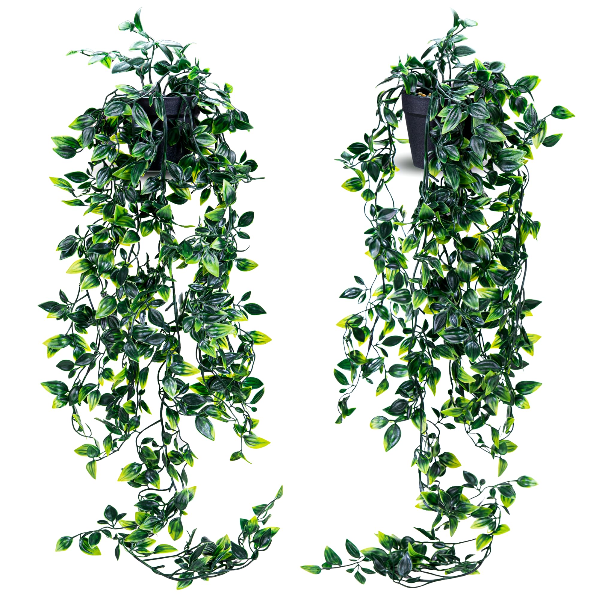 Jey Products Green 2Pc Hanging Plant Decorative Artificial Plants In Pots- Small Plastic Fake Plants Indoor With Pot - Eucalyptus Rosemary Succulents Mini Faux Plants For Wall Desk Bedroom Decoration