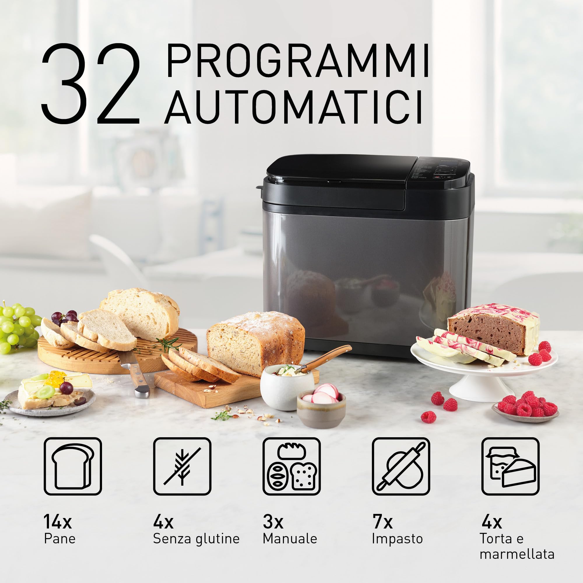 Panasonic SD-YR2540 Premium Grigio Macchina per il pane completamente automatica, design orizzontale e dispenser per lievito, 32 programmi automatici, due sensori di temperatura, tempo predefinito di