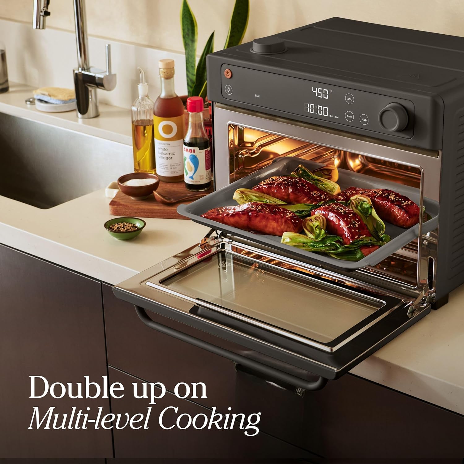 Our Place Wonder Oven & Essentials Kit | 6-in-1 Air Fryer Toaster Oven with Steam Infusion | Countertop Convection Oven Combo with Extra Bake Pan & Air Fryer Basket | Non-toxic, PFAS-Free Duo | Char