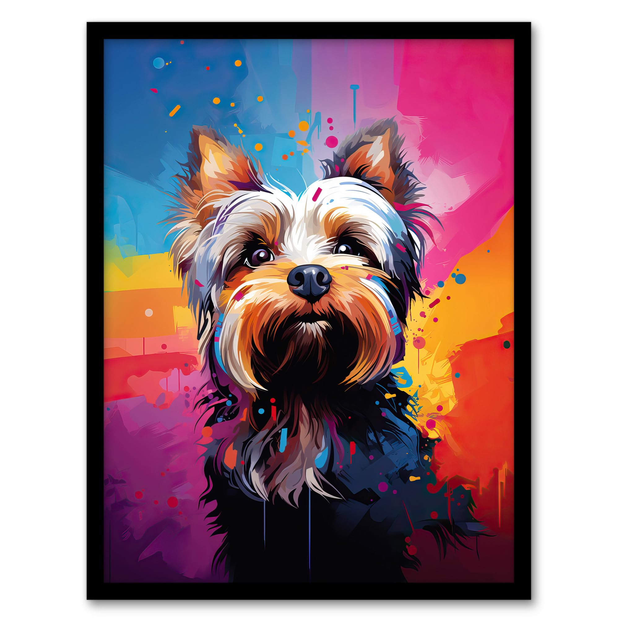 B&Q -  Yorkshire Terrier Dog Lover Gift Pet Portrait Rainbow Colours Artwork Painting Wall Art PrintA4 Size