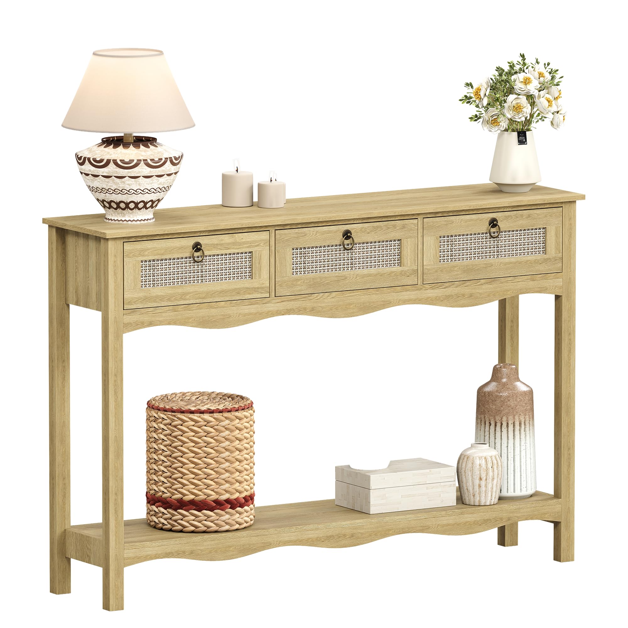 Rattan Console Table with Wavy Edge - Boho Style