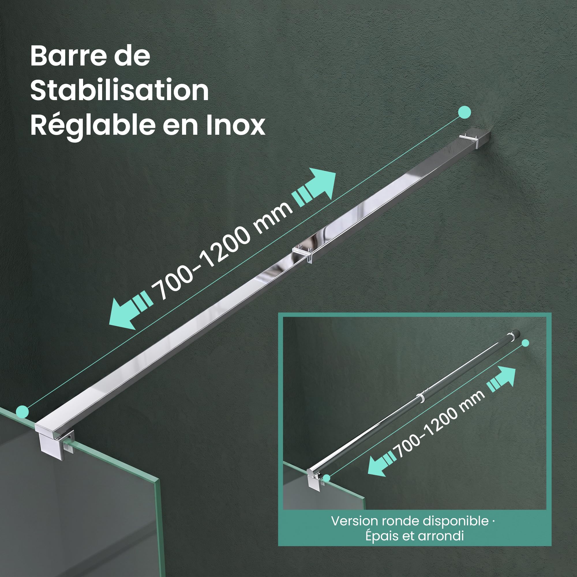 Mai & Mai Paroi de Douche Transparent Pare-douche avec Stabilisateur 120cm