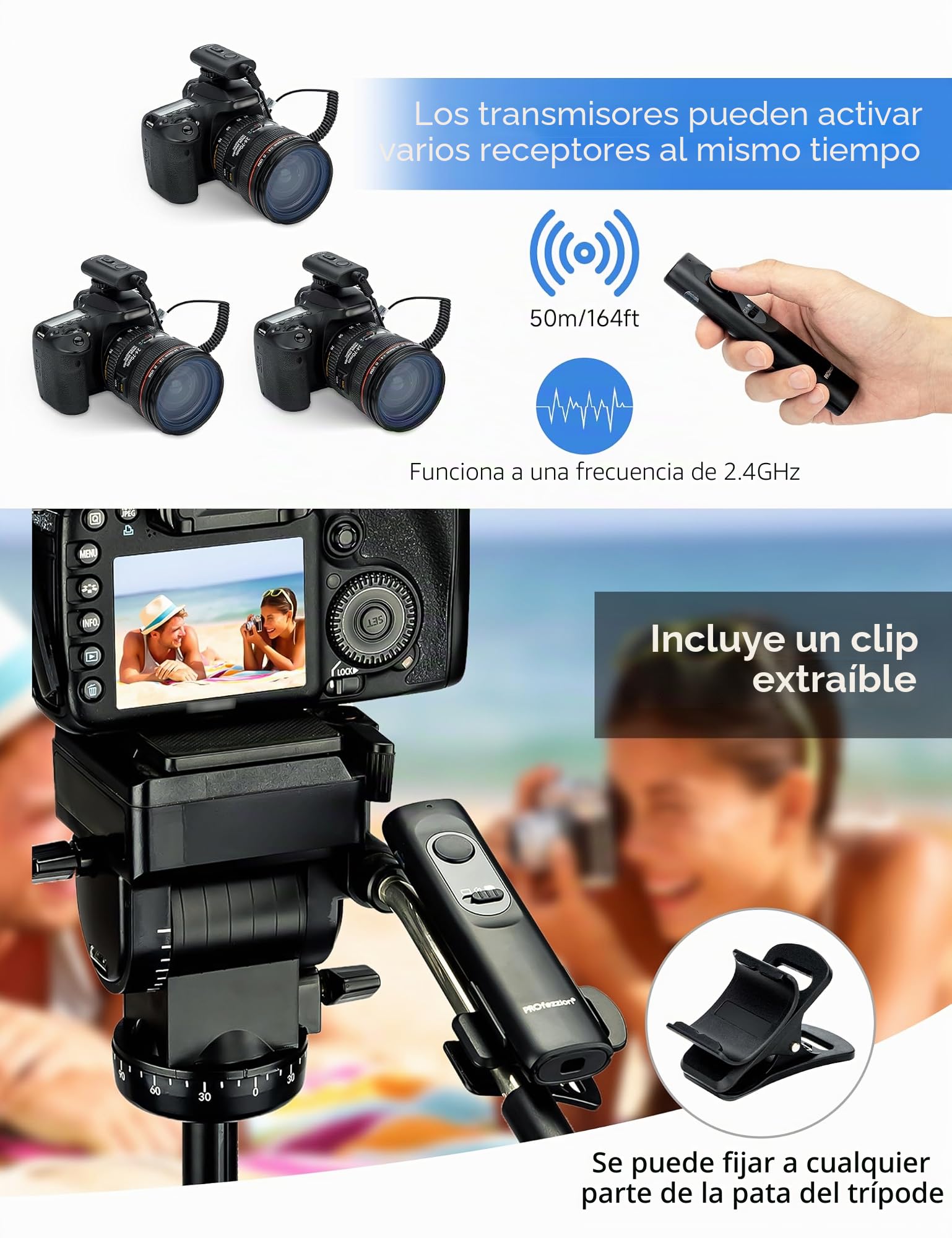 PROfezzion 165ft Mando a Distancia Disparador Remoto Inalámbrico para Canon EOS R3 R5 R1 R5 Mark II 5D Mark IV III II 6D Mark II 7D Mark II 5Ds R 1Dx Mark III II 1Ds Mark III 50D 40D 30D Cámara y Más