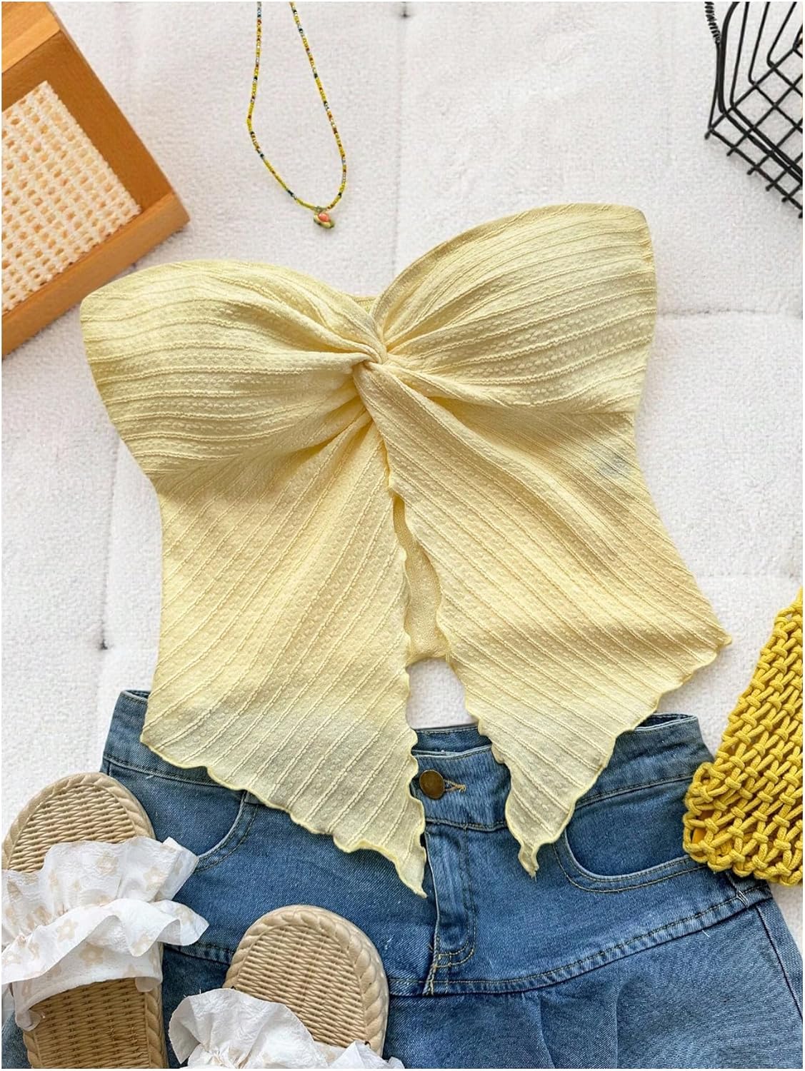 Milumia Girl's Strapless Tube Top Twist Front Asymmetrical Split Sleeveless Vacation Tops - Image 3