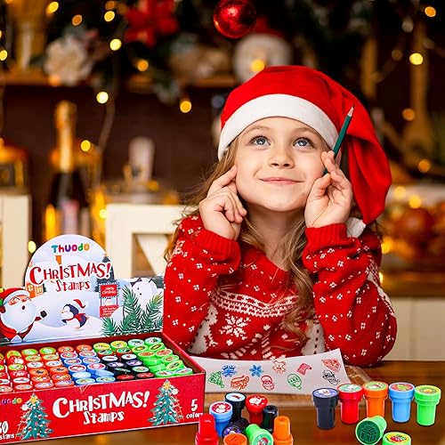 Miniatura 6 de 120 sellos surtidos de Navidad para niños, 25 diseños surtidos de sellos de tinta propia, regalos de fiesta de truco o trato, sellos, rellenos de