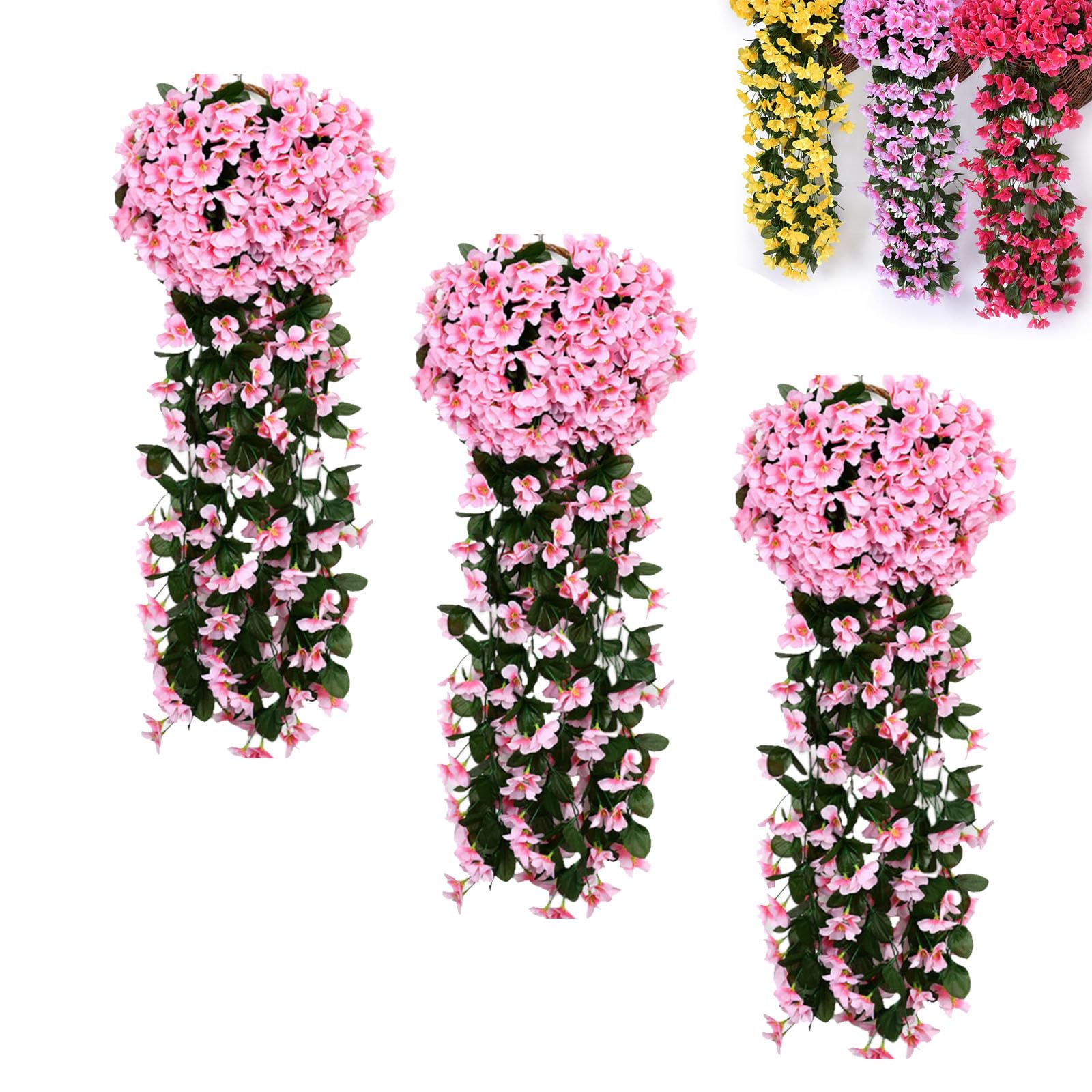 Agares C 3Pcs Artificial Wisteria Flower Garland, Faux Purple Hanging Flowers, Silk Trailing Flower Basket Plant, Fake Wisteria Hanging Decor For Garden Wall, Outdoor Porch, Indoor Room (C)