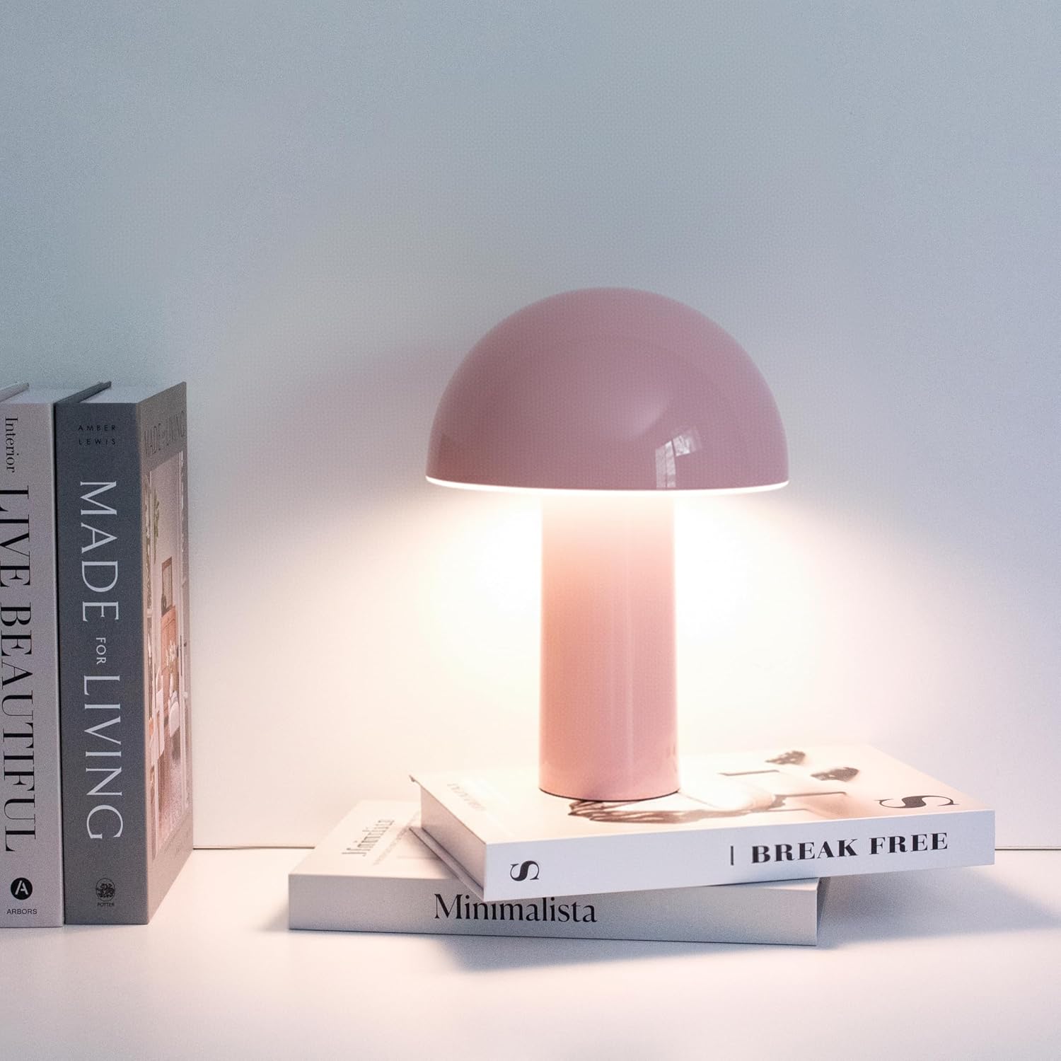 Brightech Celia Mood Lamp – 10" Touch-Controlled Mushroom Table Lamp, Cordless & Dimmable LED, Portable & Rechargeable Bedside Night Light, Sustainable Recycled Modern Patio Lamp for Home Décor – Pink