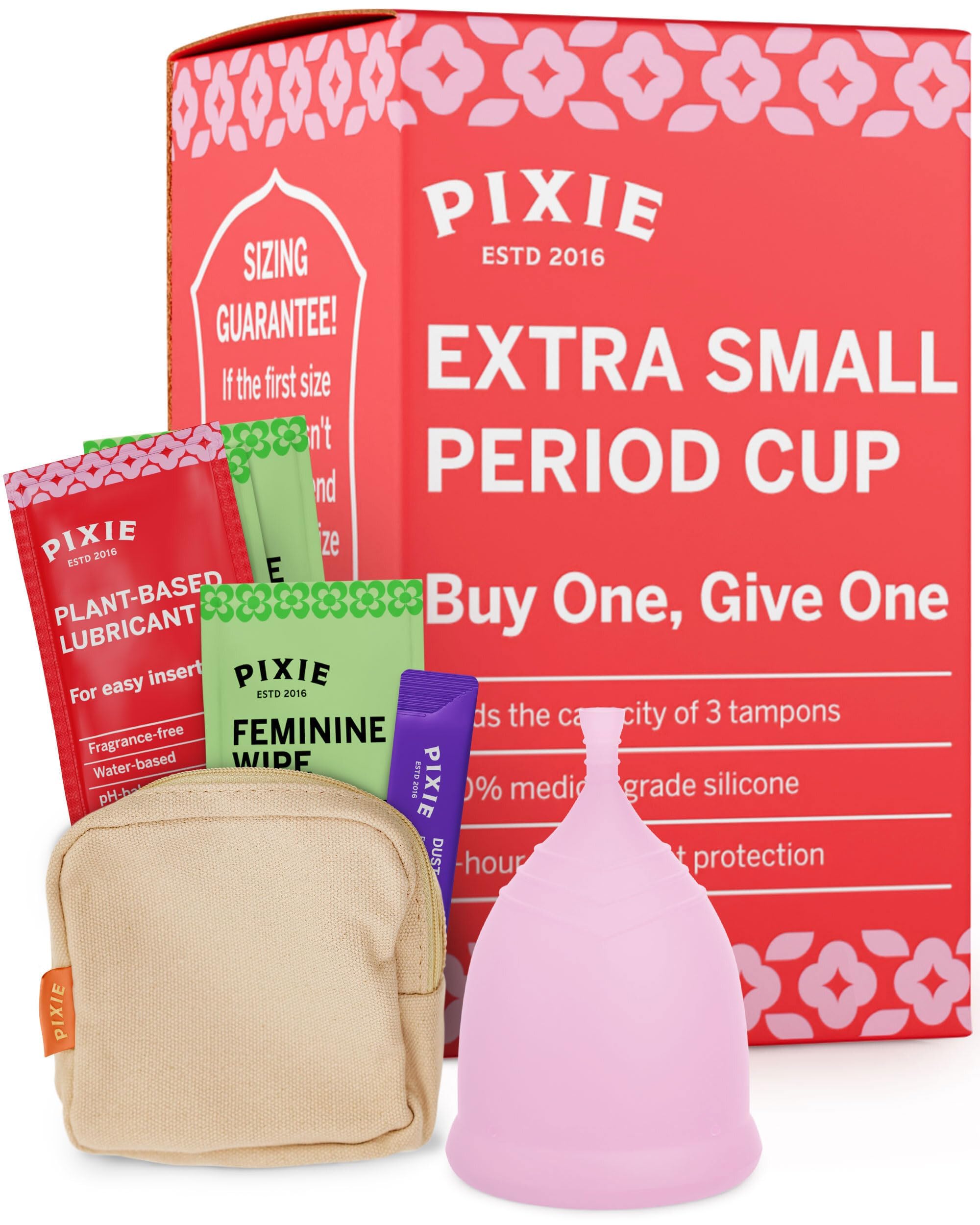 Pixie Cup - Soft, Safe, Reusable Menstrual Cup - Ranked 1 for The Best Tampon Alternative - 100% Medical-Grade Silicone Period Cup for Feminine Care - Buy One We Give One (Blush, Extra Small)