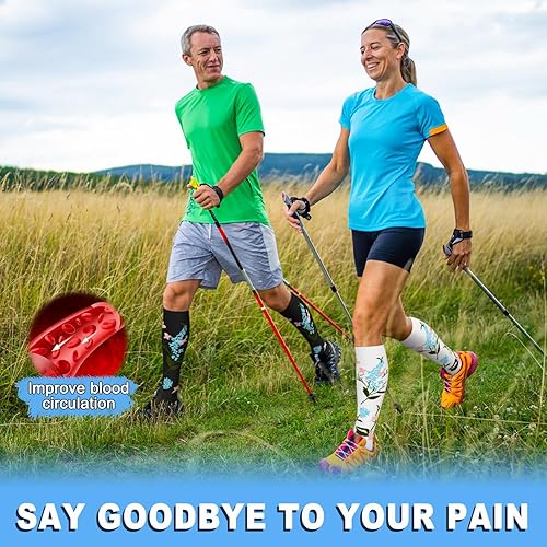 Miniatura 4 de FuelMeFoot 6 pares de calcetines de compresión para mujeres y hombres, 15-20 mmHg, soporte graduado hasta la rodilla, calcetines para enfermeras,