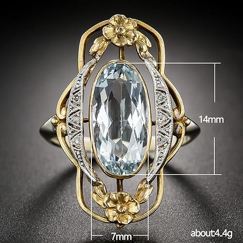 Miniatura 2 de Anillo de plata de ley 925 con diseño de esmeralda, diseño de flor dorada, anillos de compromiso chapados en oro con circonita cúbica ovalada, ideal