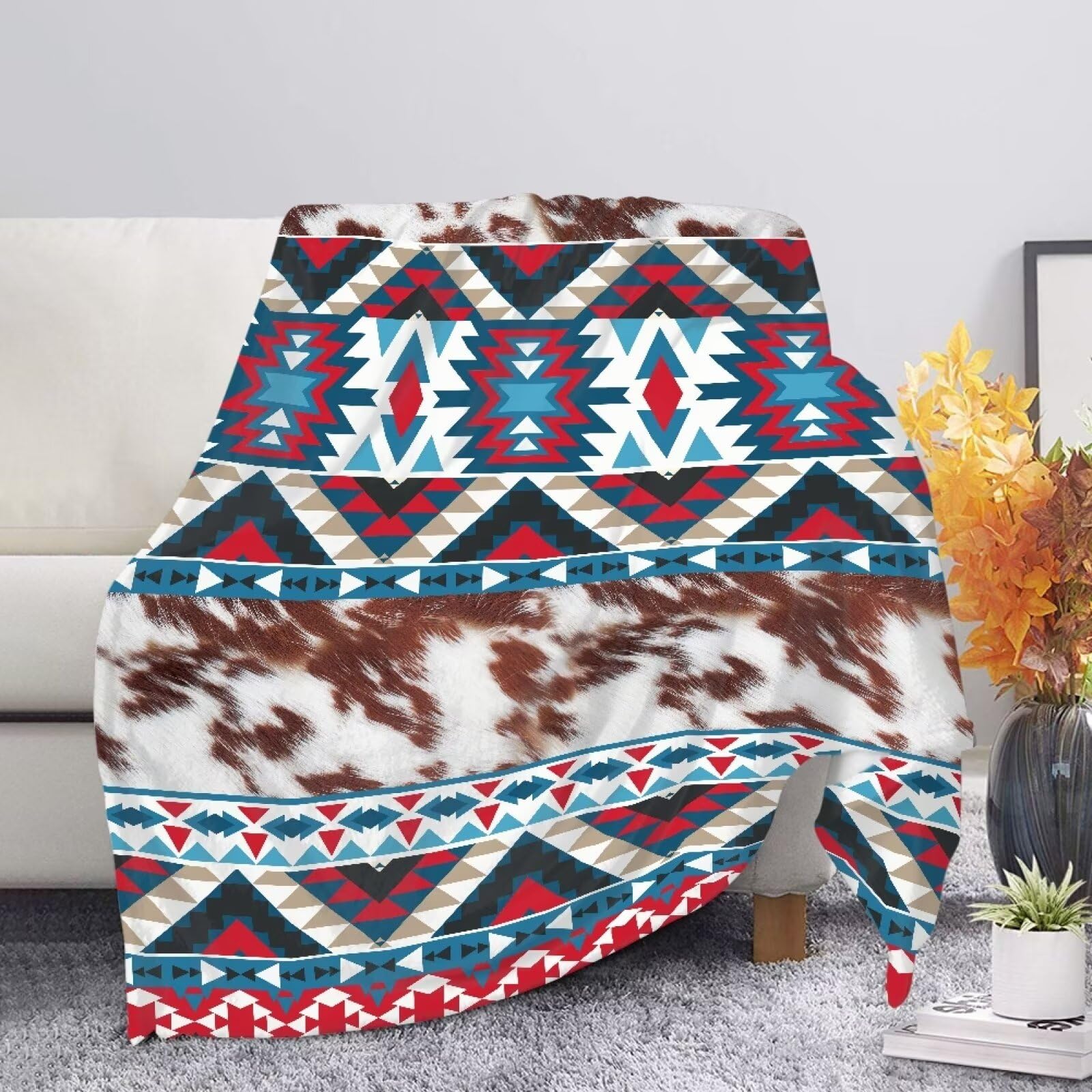 Allcute Fuzzy Brown Graphic Print Couch Blanket for Bed Living Room Cozy Soft Sofa Throws Aztec Leopard Throw Blanket for Fall Winter