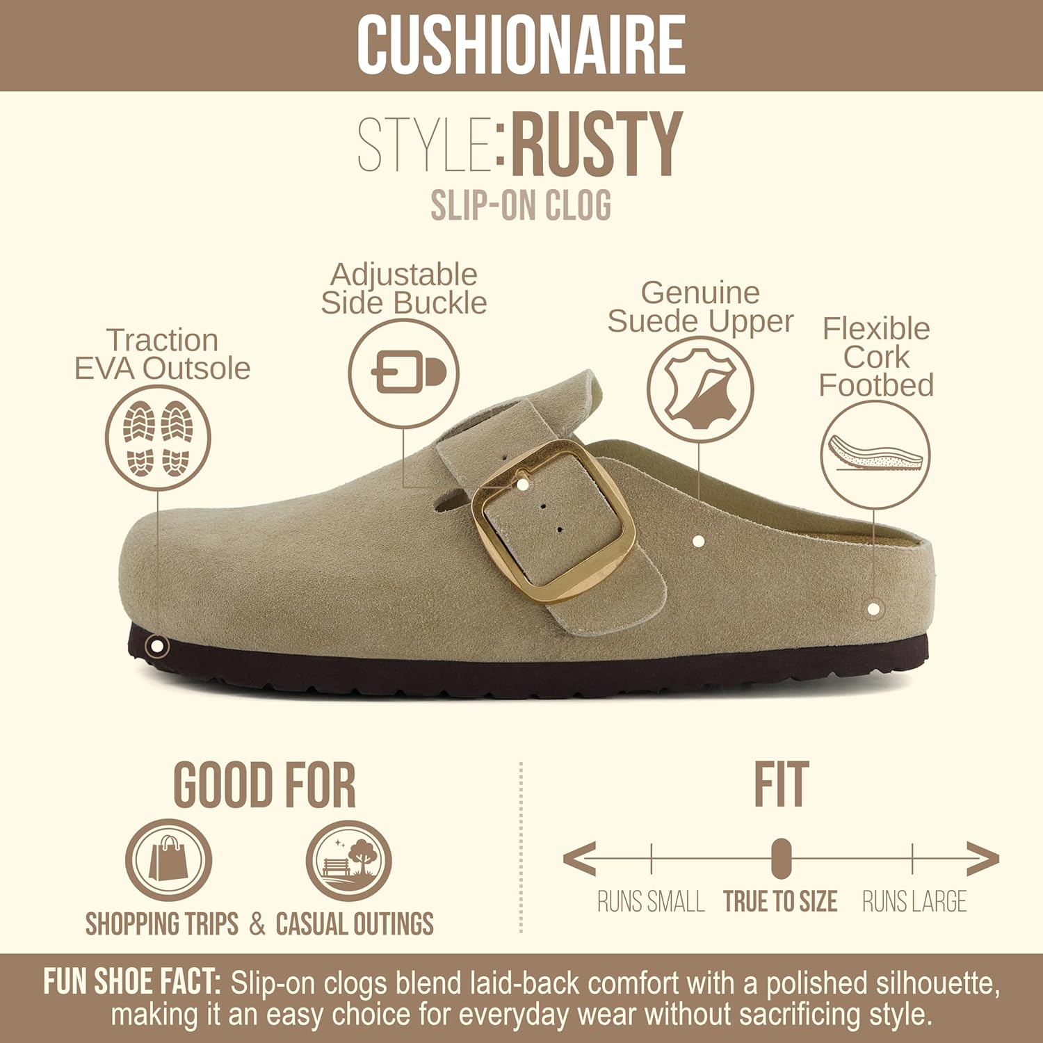 CUSHIONAIRE Rusty Genuine Leather Clogs for Women, Comfortable Slip On Womens Shoes with Adjustable Buckle and Soft Memory Foam - Image 4
