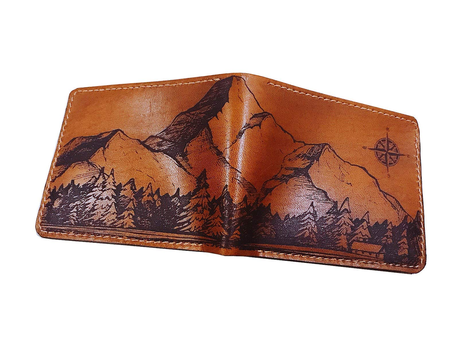 HandmadeMayan Corner - Mountain Stones Men wallet Personalized genuine leather bifold slim handmade gifts for men customization