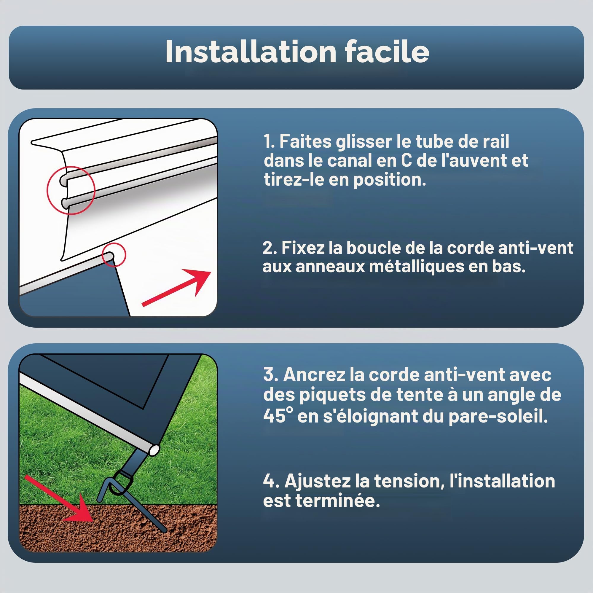 Auvent pour Camping-car - Pare-vent avant 2 x 4,8 m, Protection UPF 50+, Résistant à la pluie, avec fenêtre panoramique réglable (tissu + filet), Auvent solaire pour rails de 5–7 mm