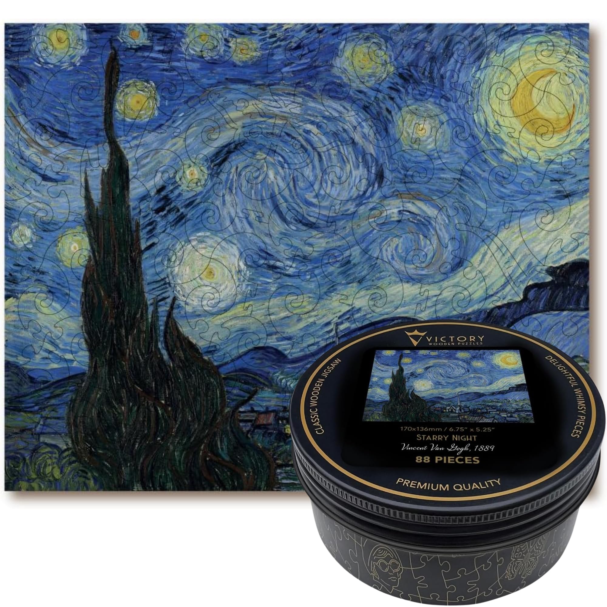 Victory Wooden Puzzles, ‘Starry Night’ Miniature Jigsaw Puzzle for Adults
