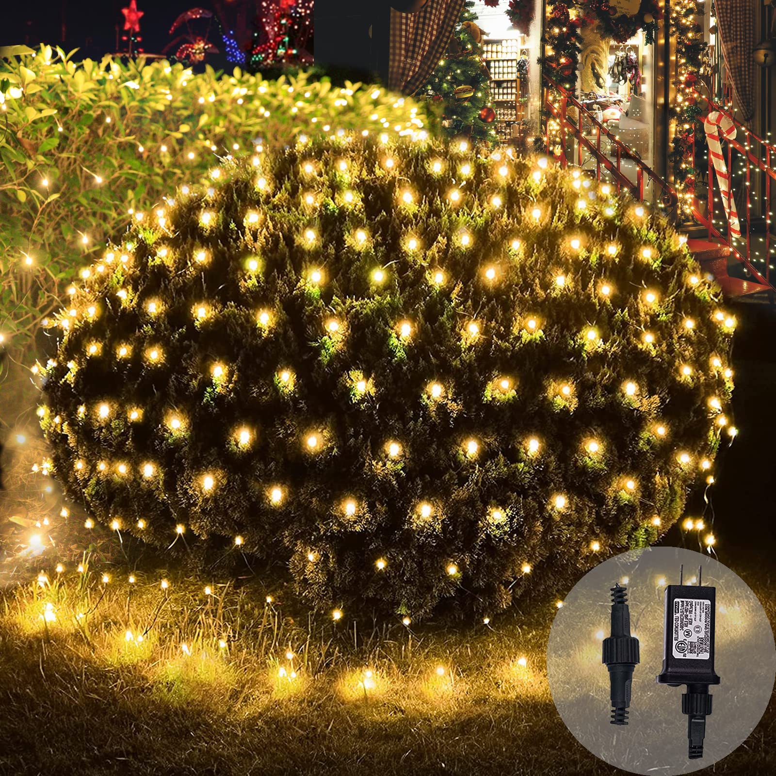 360 LED Christmas Net Lights Outdoor, 21ft x 5ft Waterproof Warm White Mesh Lights Giant Net Light Connectable, 8 Modes Fairy String Christmas Light Green Wire for Bushes Tree Garden Home Party Decor