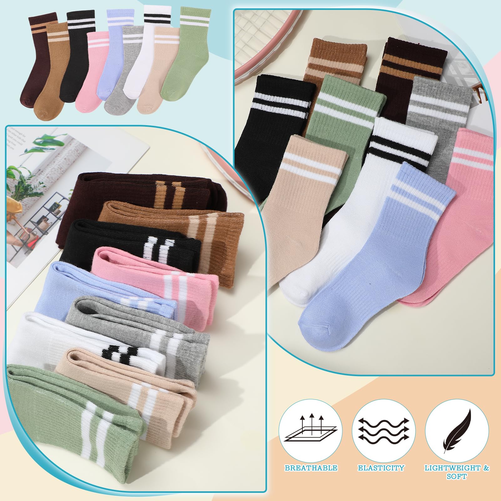 Utensilsto Lot de 9 paires de chaussettes de tennis pour femme 37-42 - Chaussettes de tennis en coton avec rayures pour femme