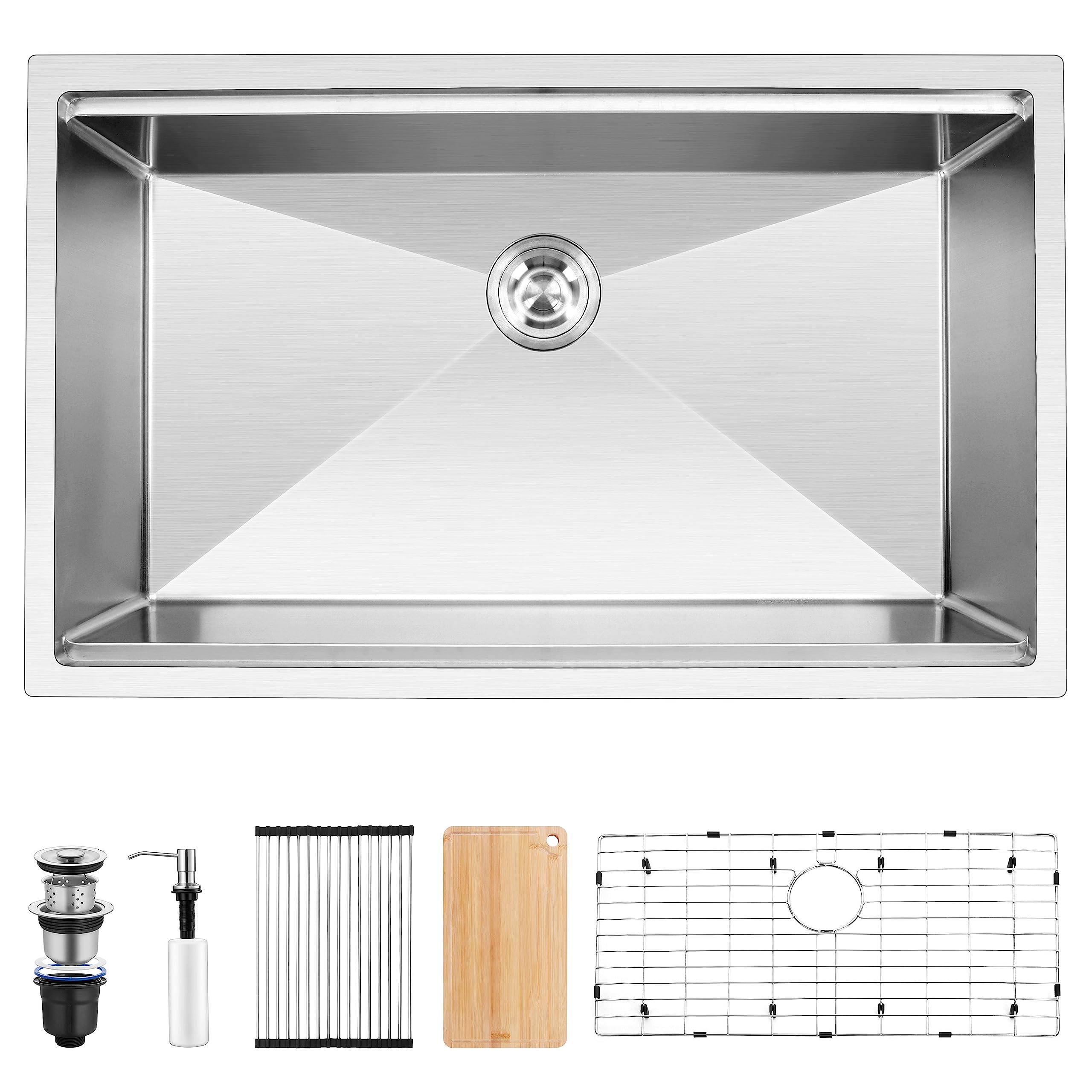 Herogo 33x19Inch Undermount Kitchen Sink, Stainless Steel Single Bowl Kitchen Workstaion Sink Basin, Handmade 10'' Deep Kitchen Sink with Accessories