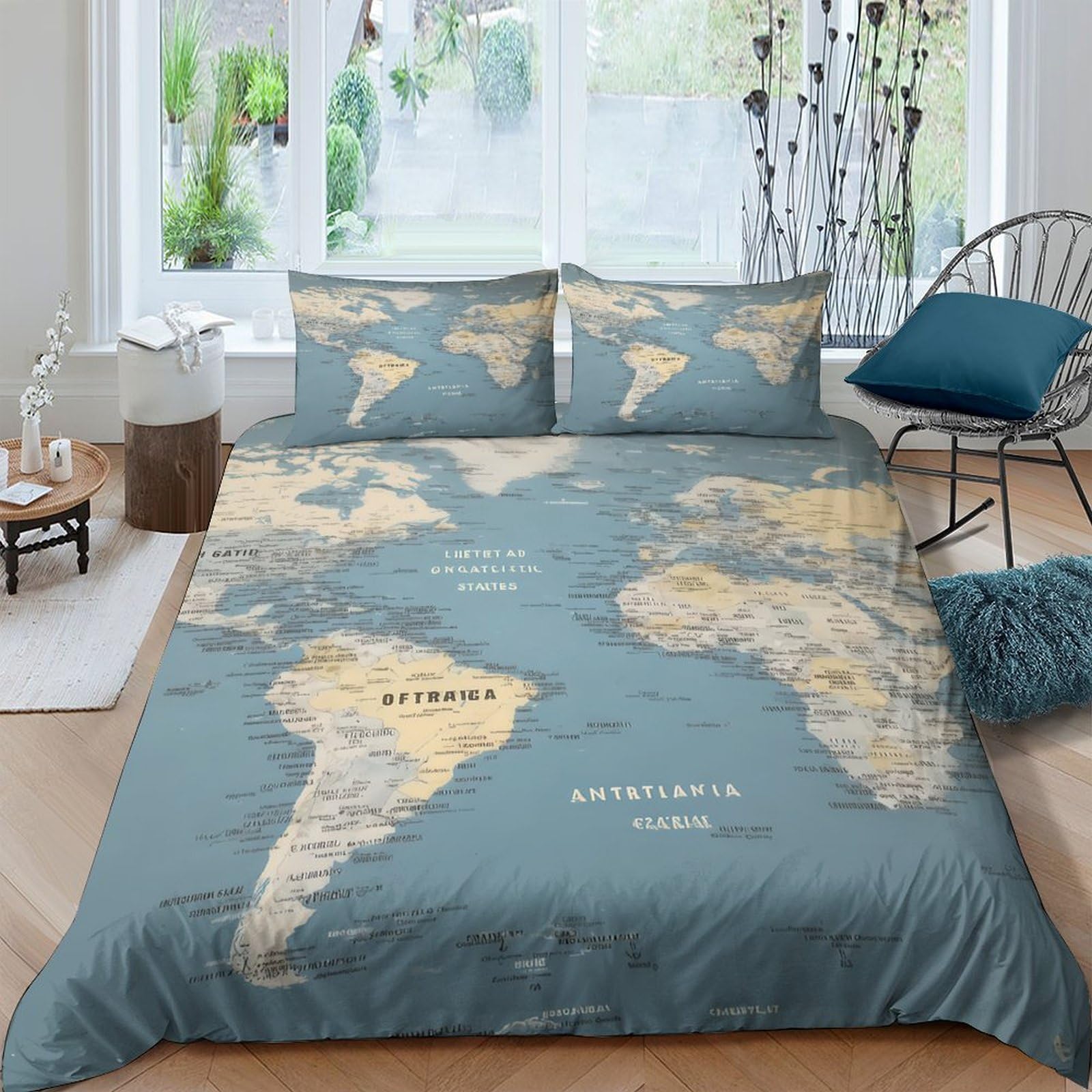 Ctjqhvkz Style-4 3D Printed Vintage World Map Fitted Sheet Microfiber Soft Breathable Retro Globe Mattress Cover Bedroom Decor Single（135X200cm）