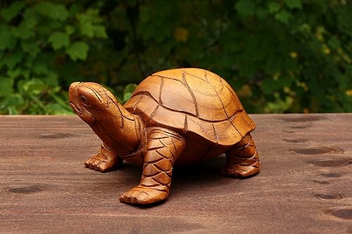 Miniatura 3 de G6 Collection Estatua de madera de tortuga caminante para decoración del hogar, escultura tallada a mano, hecha a mano junto al mar, tropical