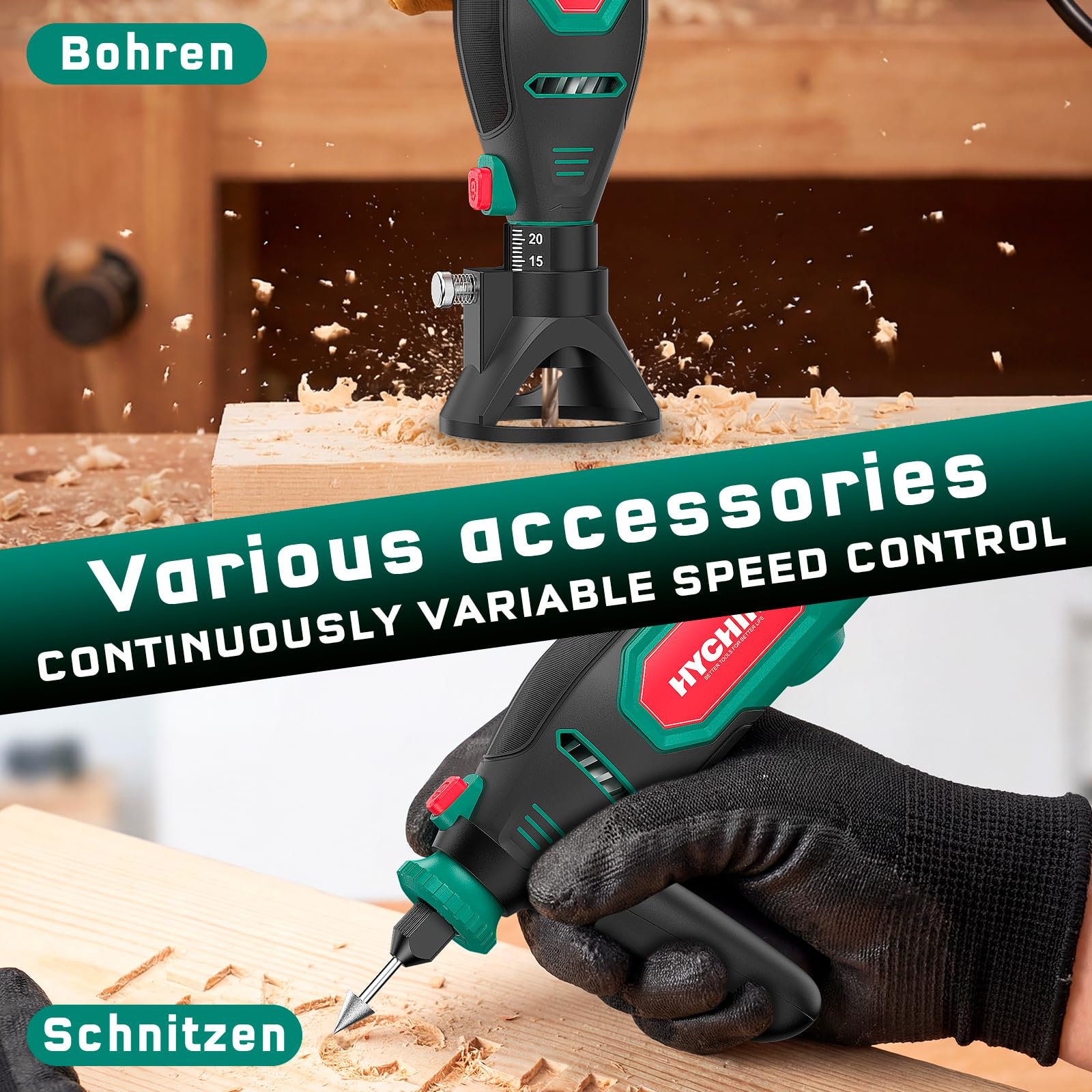 HYCHIKA 150W Rotationswerkzeug-Set 7-Stufig 10000-33000 U/min 167 Zubehörteile Schleifen Polieren Schneiden Bohren Gravieren