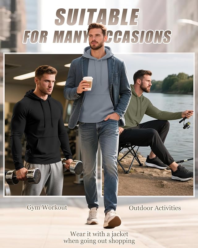 Evervibe 3 Pack Mens Big and Tall Hoodies Lightweight Pullover 3Color 4XL image 4