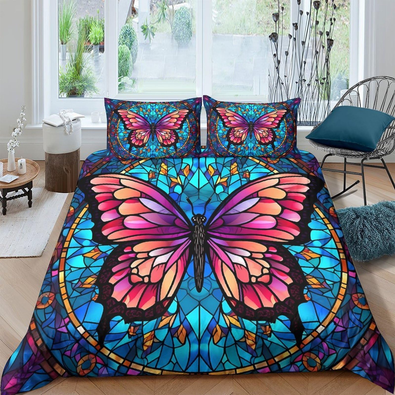Ctjqhvkz Style-1 3D Printed Colorful Butterfly Fitted Sheet Microfiber Soft Anti-Slip Rainbow Wings Bed Sheet For Bedroom Dorm Mattress Protection Single（135X200cm）