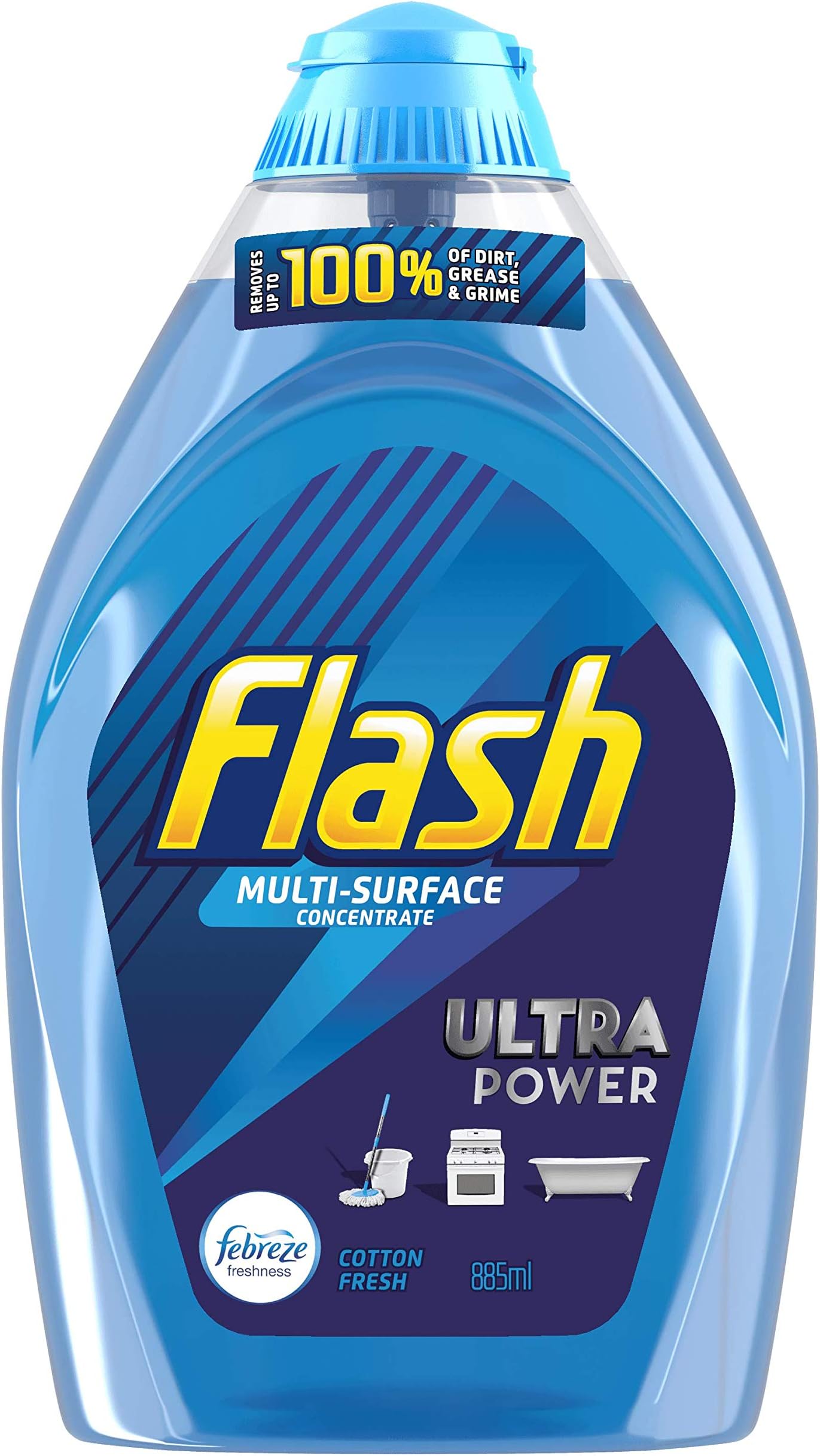 Flash Ultra Power Liquid Gel Multi Surface Cleaner with Cotton Fresh Scent Removes Up to 100 Percent of Dirt, Grease and Grime, 885 ml