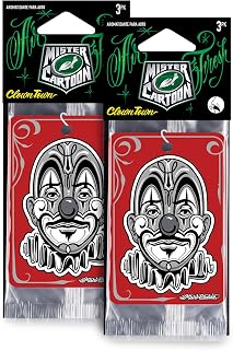 Turtle Wax X Mister Cartoon 54303 Air Fresh Odor Neutralizing Hanging Paper Air Freshener, Long Lasting, For Car and Home, 6 Count (2 Packs Of 3), Clown Town Fragrance