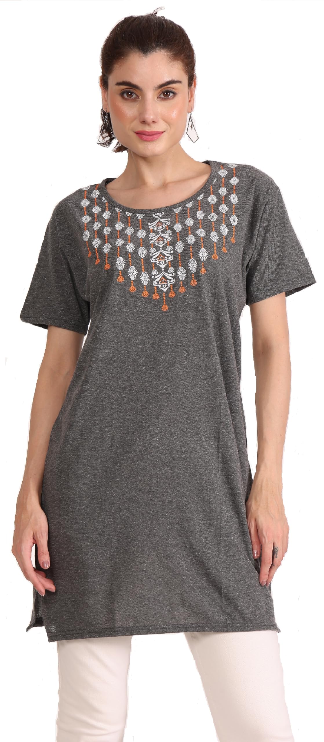 kg best collection Woman Long T-Shirt(Gla PRNT Drk Gry-XL)-picture-32