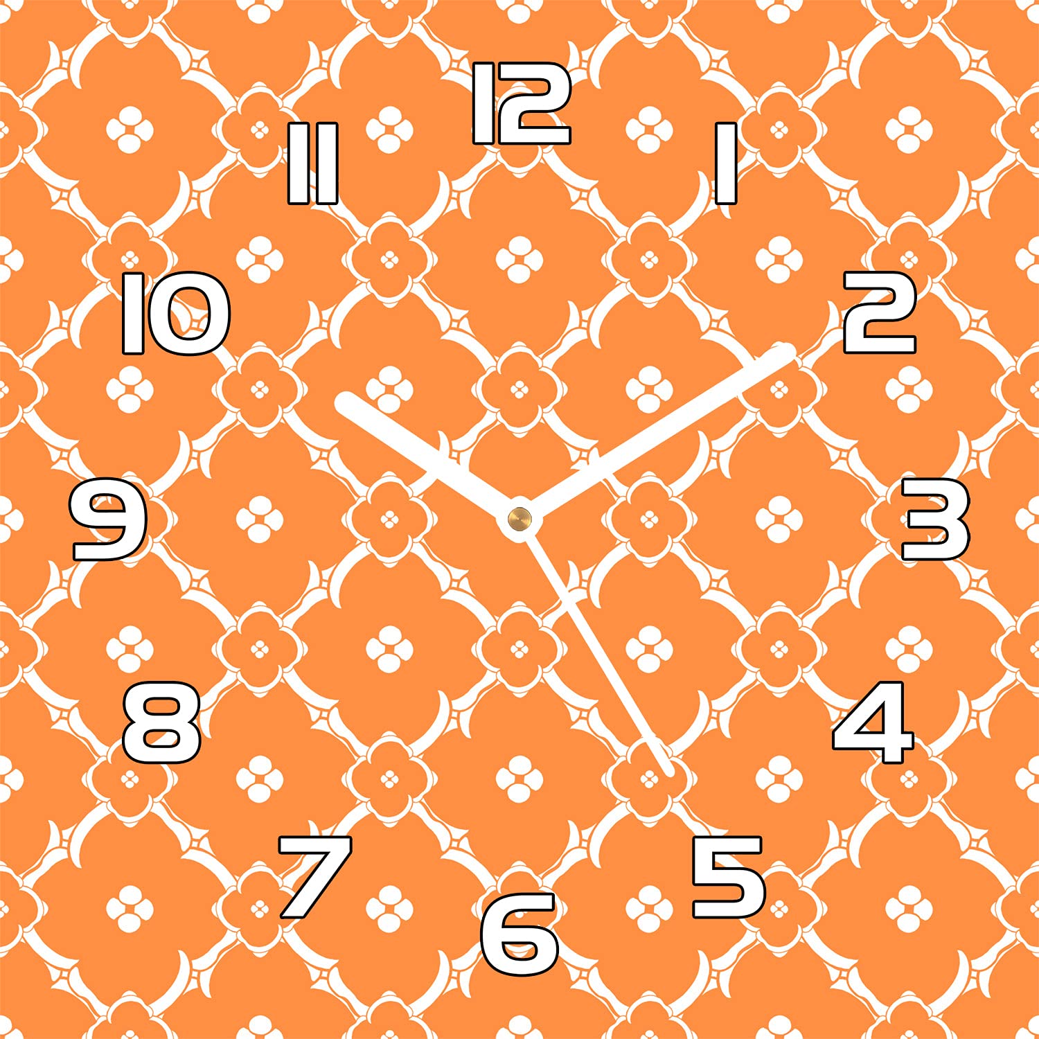 Horloge en verre 30x30 cm Fleurs Marocaines Orange avec aiguilles noires