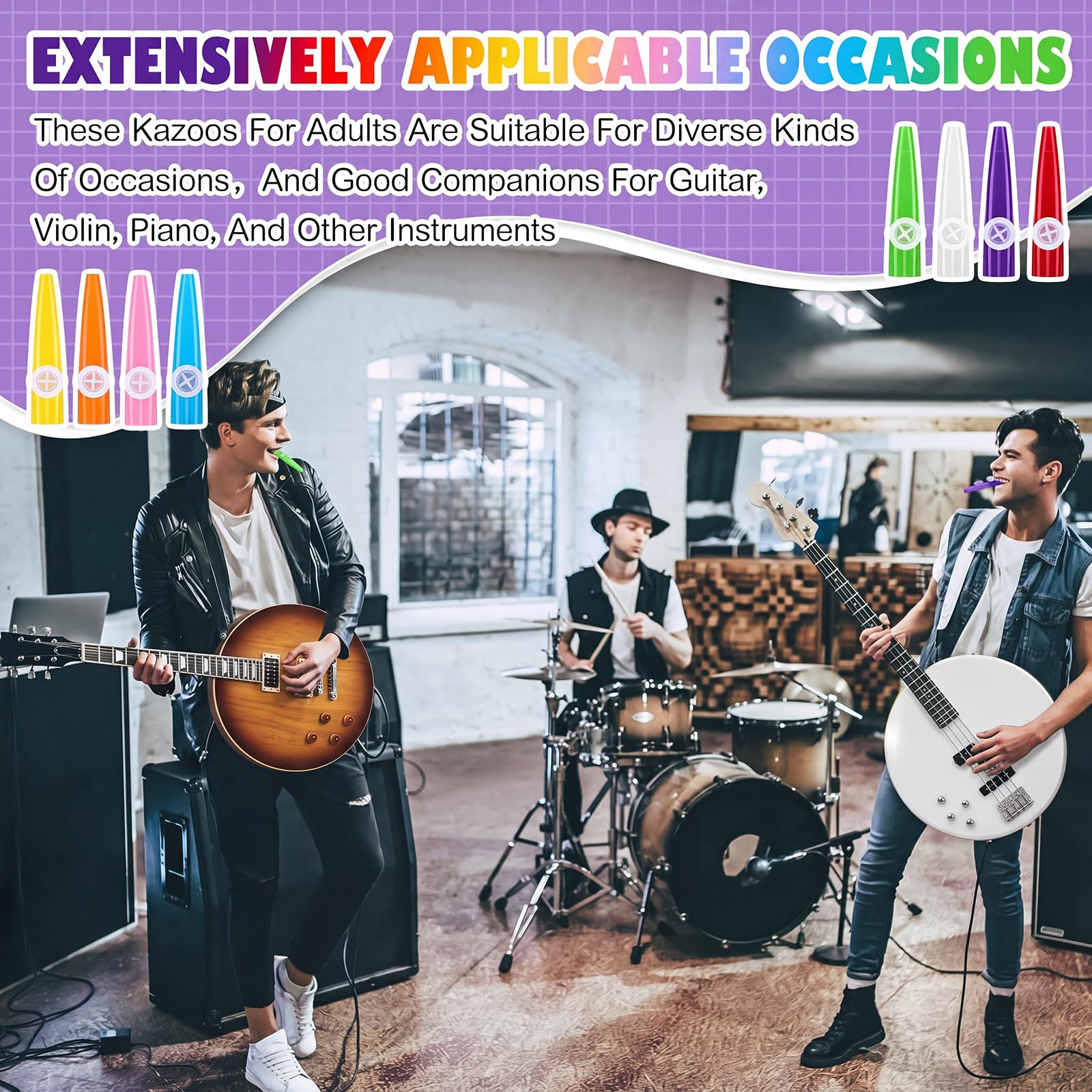 144 Stück Kazoo Musikinstrumente Party Kazoo mit Kazoo Flöte Membranen für Kinder Geschenk Preis Party Gastgeschenke Musikliebhaber 8 Farben