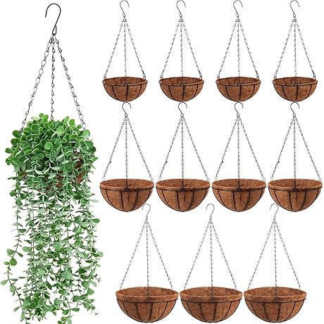 Premium 12-Pack Wire Hanging Planter Baskets for Plants