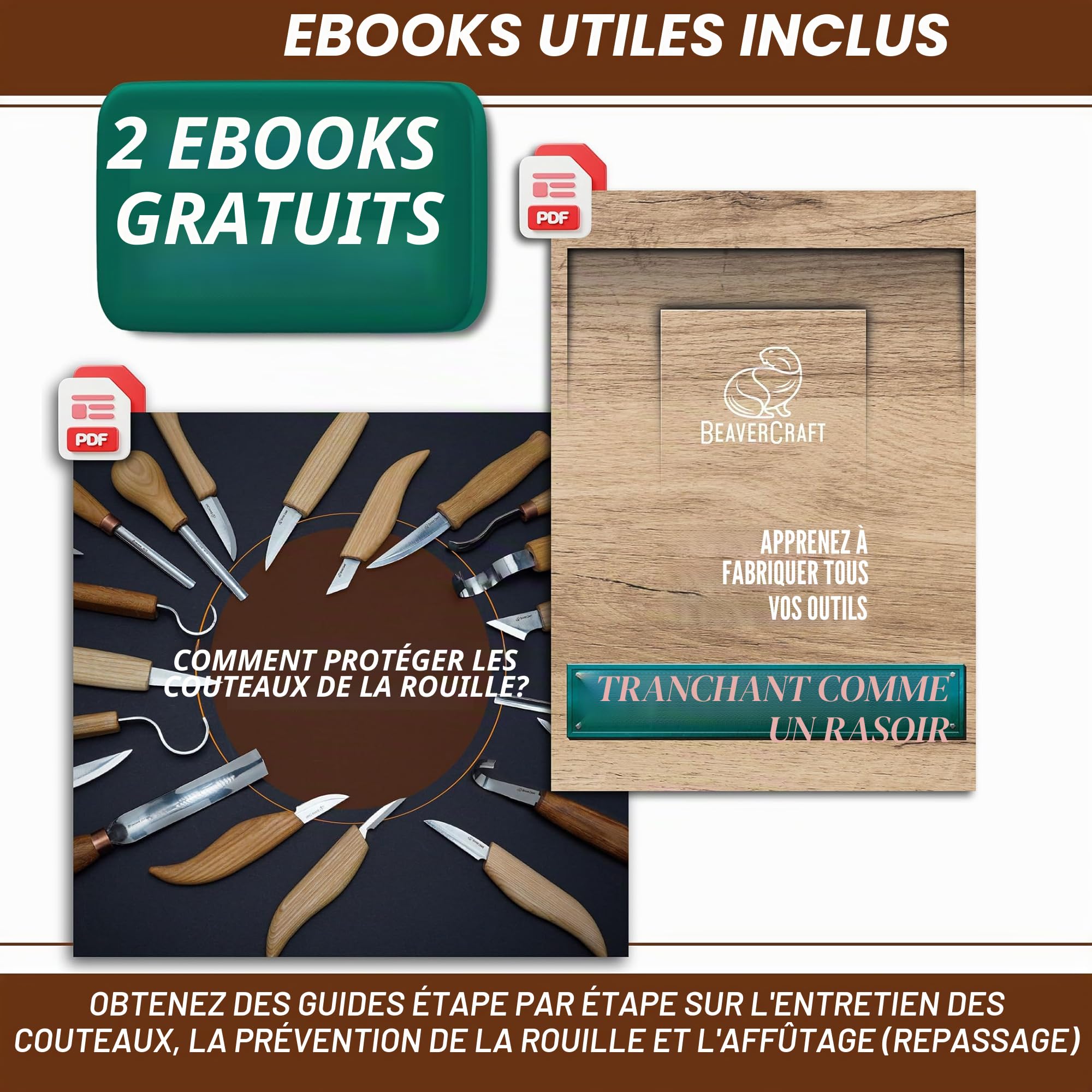BeaverCraft Kit Couteaux Sculpture Bois S14 – Outils pour Cuillère avec Couteau Crochet, Ciseaux à Bois, Gouge Bol – Kit Sculpture Débutants, Ensemble de Taille du Bois Loisirs