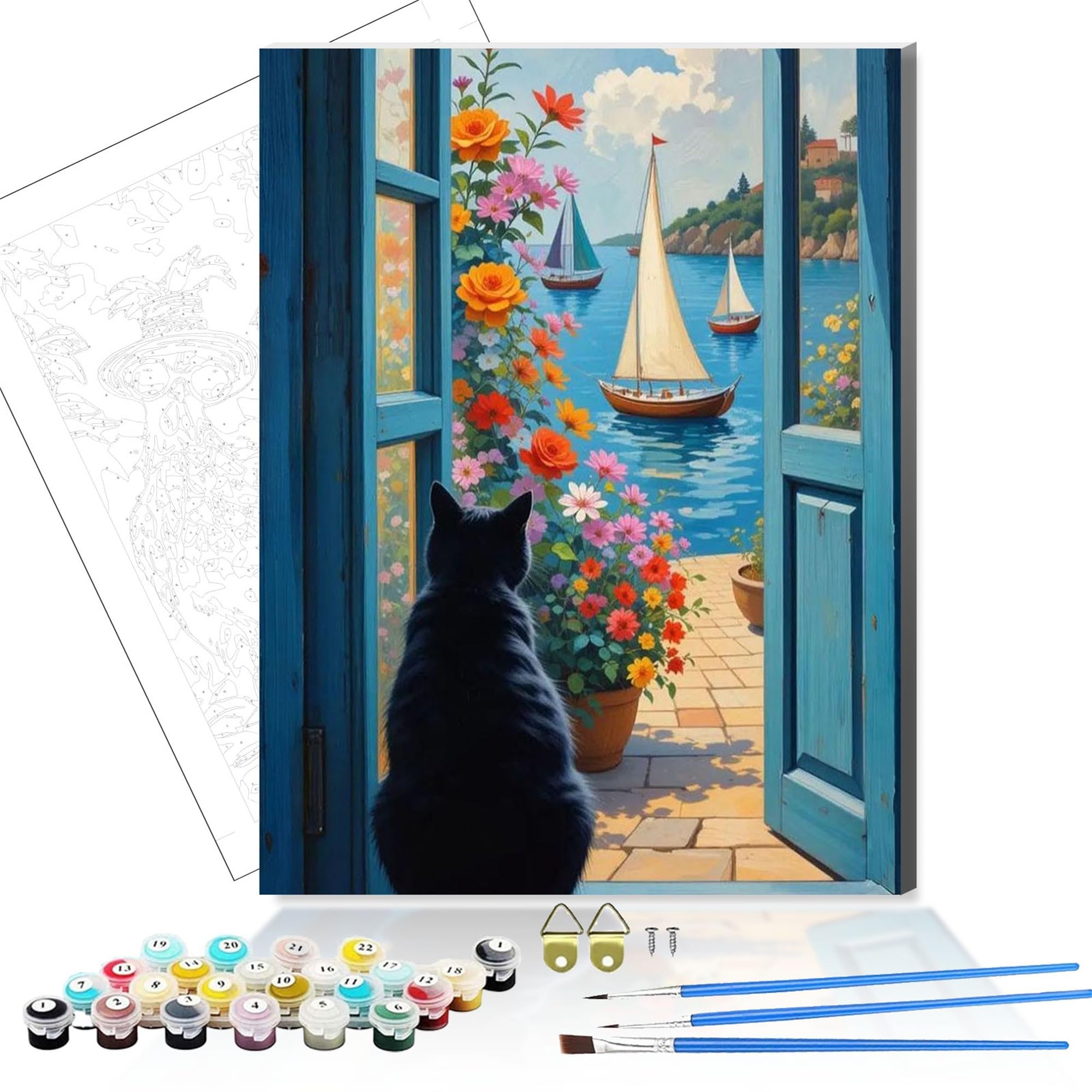 ZHOSOHO Wooden Framed Paint by Number for Adult,DIY Painting Kits for Adults,Color by Numbers,Small Paint by Number Canvas Crafts Watercolor for Beginners Hoom Decor (cat 2)