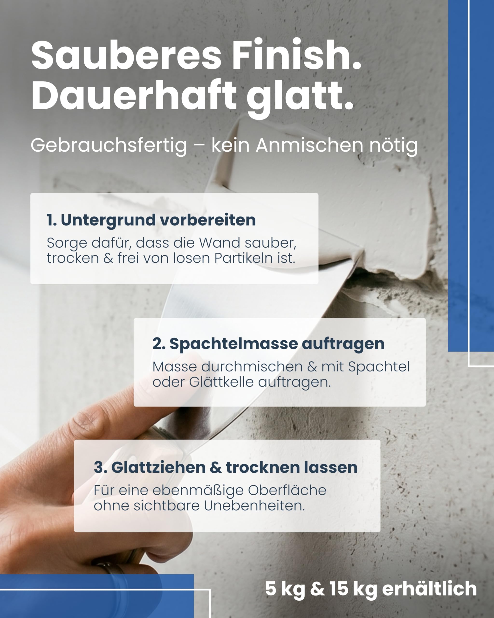 Bayernweiss Silikatspachtelmasse I 5 kg Fertigspachtelmasse I Atmungsaktive Spachtelmasse für Wand & Decke I Diffusionsoffen I Für Kalk-, Zement- & Betonuntergründe
