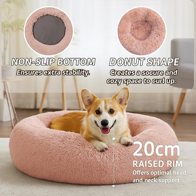 Foto 3 de 7 de SEOUGEE Cama calmante para perros, cama redonda de felpa mullida para gatos, acogedora, suave y lavable