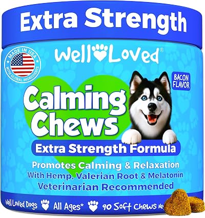 Well Loved Calming Chews for Dogs - Dog Calm Treats, Made in USA, Vet Recommended, Behavior Support with Melatonin & Hemp, Stress, Separation, Fireworks, Travel, Extra Strength