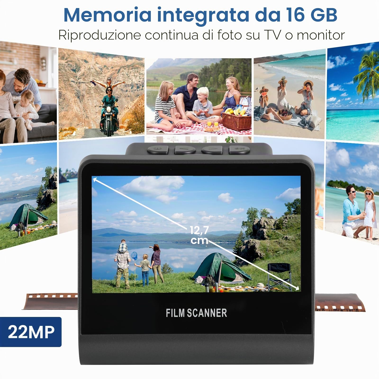 22MP Film e Slide Scanner con 5 "Schermo LCD, Convertire Colore & B & W Negativi & Diapositive 35mm, 126, 110 Film ad alta risoluzione JPEG Digital Foto
